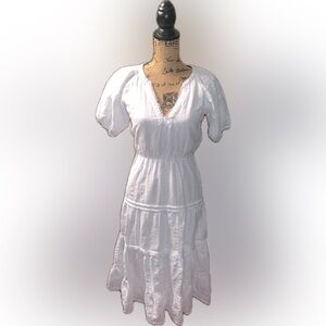 Betsey Johnson Speckled White Puff Sleeve Tiered Cottagecore Prarie Dress XS